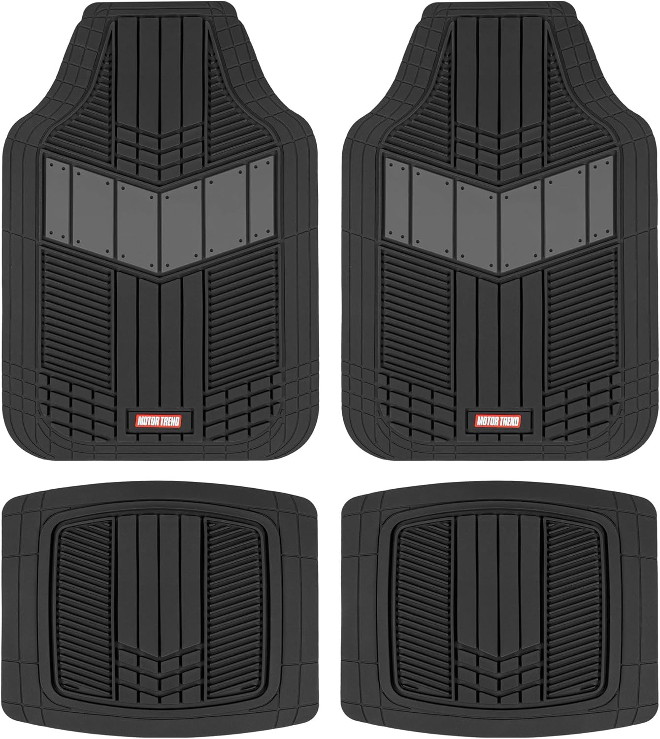 MOTOR TREND DualFlexTM Rubber Car Floor Mats All Weather Waterproof 4-Piece Sporty Two-Tone Design Car Mats Full Set - Universal Trim-to-Fit Floor Mats for Car, SUV, & Trucks - Car Carpet Protector