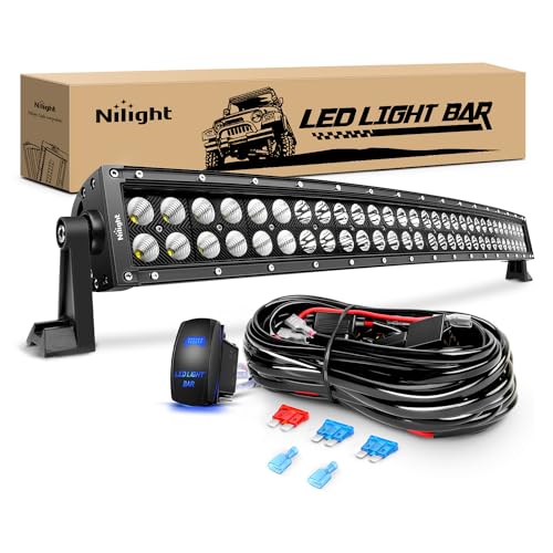 Nilight - ZH410 32Inch 180W Curved LED Light Bar Work Light Spot Flood Combo Offroad Driving Lights with 16AWG Wiring Harness Kit, 2 Year Warranty
