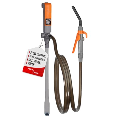 TERA PUMP 3rd Gen. Fuel Transfer Pump w/Quick Flow Control Nozzle - [ 2X Electric Power Options ] 12V AC/DC Plug-in & DC Inverter Clips, 8.2FT Discharge Hose, Gas, Diesel, Water (2.4 GPM)