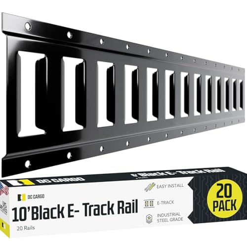 Twenty 10-ft E Track Tie-Down Rail, Powder-Coated Steel ETrack TieDowns, Horizontal 10' E-Tracks, Pack of 10 Bolt-On Tie Down Rails for Cargo on Pickups, Trucks, Trailers, Vans