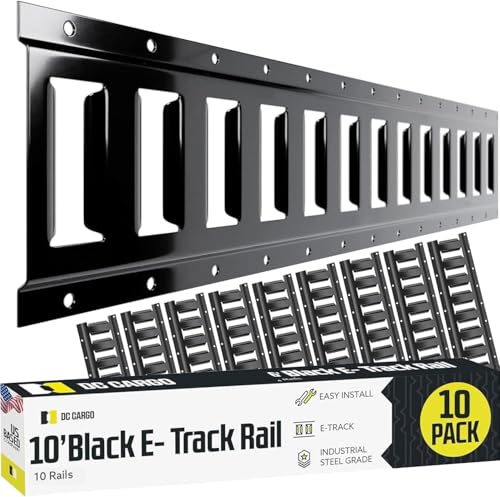 Ten 10-ft E Track Tie-Down Rail, Powder-Coated Steel ETrack TieDowns, Horizontal 10' E-Tracks, Pack of 10 Bolt-On Tie Down Rails for Cargo on Pickups, Trucks, Trailers, Vans