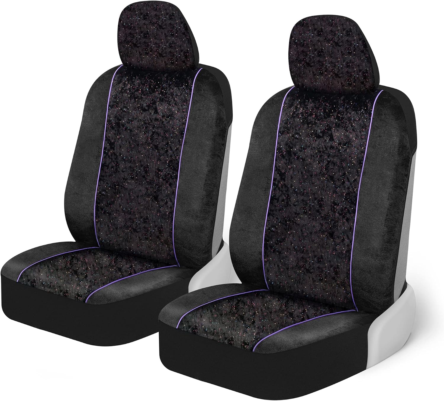 BDK Black Stardust Car Seat Covers for Front Seats, 2 Count.Glitter Pattern Front Seat Cover Set with Matching Headrest, Sideless Design for Easy Installation, Fits Most Car Truck Van and SUV (1 Pack)