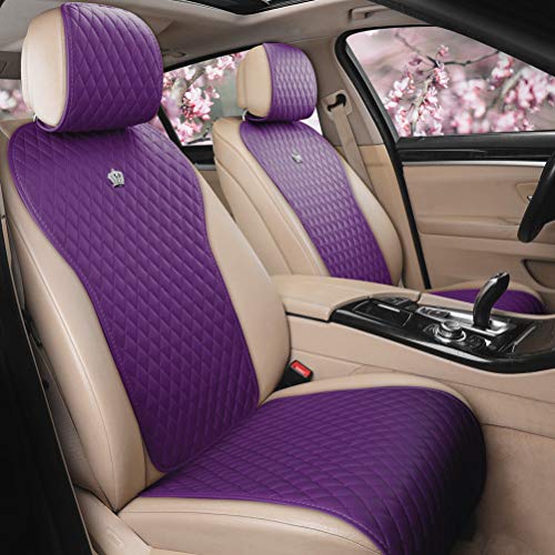 Red Rain Purple Leather Seat Cover Universal Auto Seat Covers with Crown 2/3 Covered 11Pcs (A-Purple)