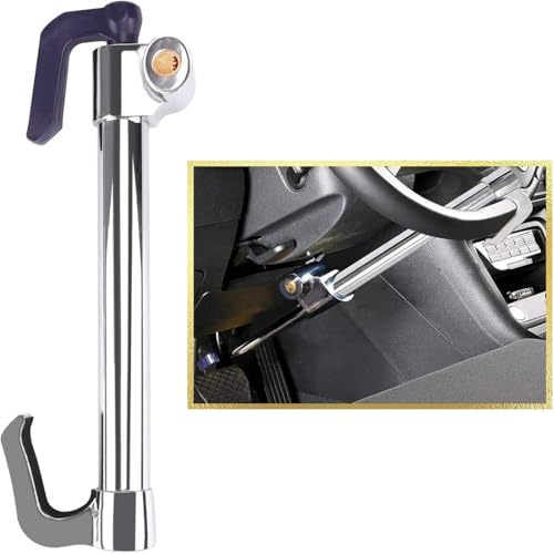 Tevlaphee Universal Steering Wheel Brake Lock Anti-Theft Retractable Double Hook Car Clutch Pedal Lock for Car Truck SUV Van Security with 3 Keys