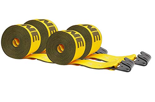 Mytee Products Kinedyne Winch Straps 4" x 30' Gold Heavy Duty Tie Down w/Flat Hooks WLL# 5400 lbs | 4 Inch Cargo Control for Flatbed Truck Utility Trailer (4 Pack)
