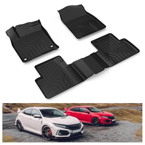 KIWI MASTER Floor Mats for 2016-2021 Honda Civic All Weather Mat Custom Fit Liners Front Rear 2 Row Seat TPE Slush Liner Black Floor Trays for Vehicles
