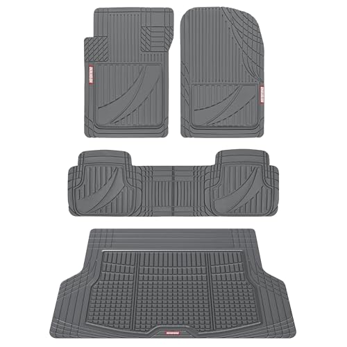 Motor Trend FlexTough Advanced Gray Rubber Car Floor Mats with Cargo Liner Full Set - Front & Rear Combo Trim to Fit Floor Mats for Cars Van SUV, All Weather Automotive Floor Liners