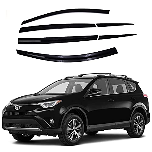 AUTOCLOVER Tape-On Rain Guards Window Visors 6 Pcs Set for Toyota Rav4 2013 2014 2015 2016 2017 2018 / Window Deflectors, Out-Channel Vent Shades (Smoked)
