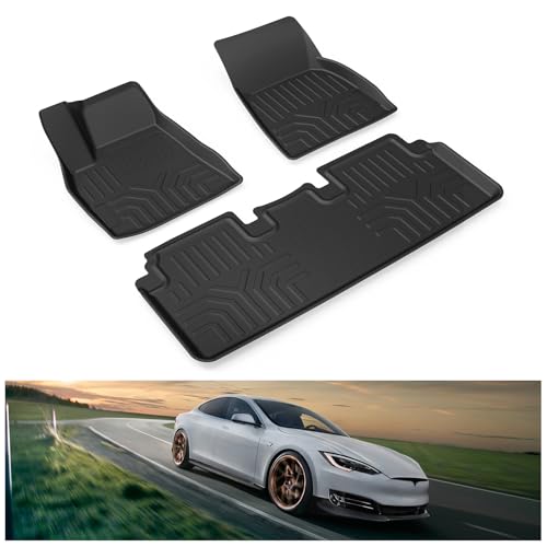 KIWI MASTER Floor Mats for 2012-2020 Tesla Model S All Weather Protector Mat Front & Rear 2 Row Seat Heavy Duty TPE Slush Liner Black