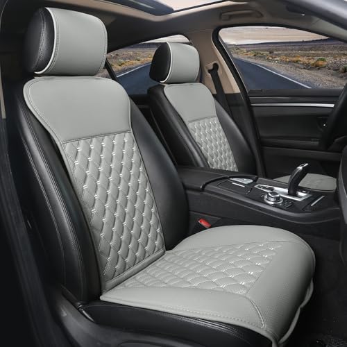 Black Panther 1 Pair Luxury Car Seat Covers Protectors, Universal Anti-Slip Driver Seat Cover with Partial Backrest Coverage (Middle Part Only), Diamond Pattern, Compatible with 95% Cars (Grey)