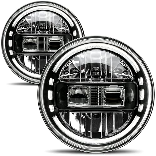 AUDEXEN Upgraded 1200% Bright 7 Inch LED Headlights Round JK 7" Headlight Compatible with Jeep Wrangler JK JKU LJ TJ 1997-2018 Halo Ring Hi/Lo Sealed Beam H6024 Plug & Play DOT Approved Black