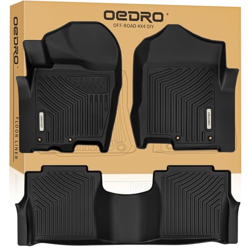 OEDRO Floor Mats Fit for 2017-2024 Nissan Titan / 2016-2024 Nissan Titan XD Crew Cab with 1st Row Bucket Seat, Unique Black TPE All-Weather Floor Liners Guard Includes 1st and 2nd Row Mats