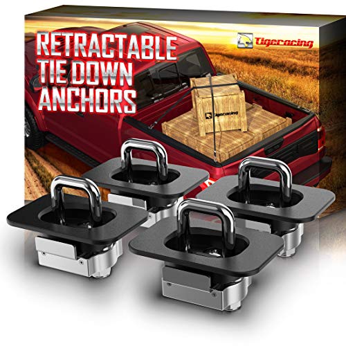 Tie Down Anchors Retractable Truck Bed Top Side D Ring All Metal Compatible with 1995-2018 Ram 1500 2500 3500, NOT for 2019+ Models, 3000 LBS Capacity of 4