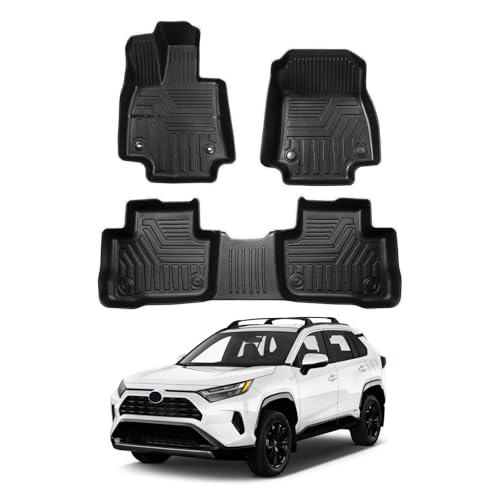 Powerty Floor Mats for 2019-2024 2025 Toyota RAV4 Accessories All Weather Floor Liner 3D TPO 1st & 2nd Row Floor Mat Heavy-Duty Floor Liners(FIT All Models)