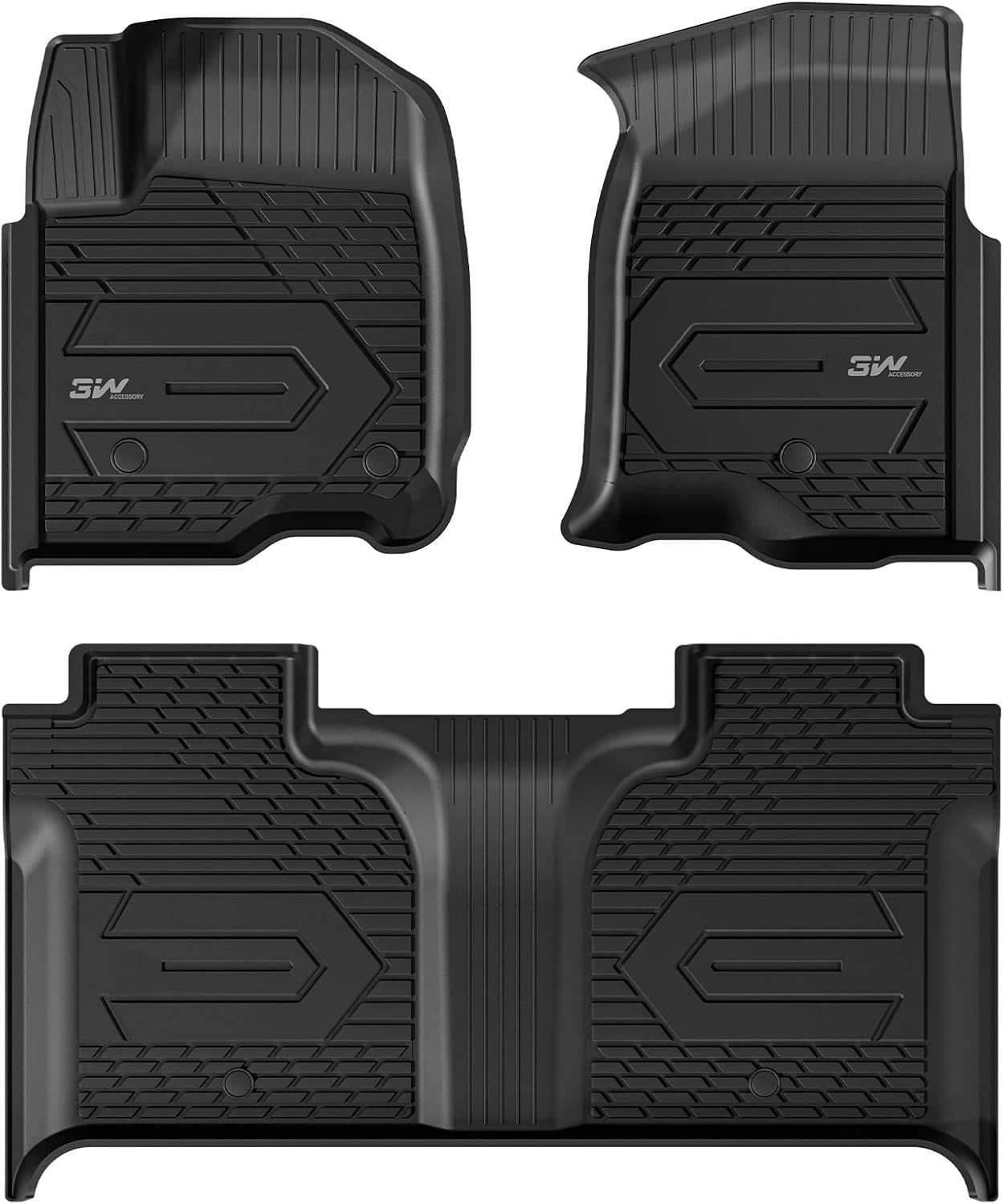 3W Floor Mats Fit for 2019-2025 2026 Chevy Silverado/GMC Sierra Denali 1500 & 2020-2025 2026 GMC Sierra 2500/3500 HD Crew Cab TPE All Weather Floor Liner, Fit For 2nd Row with Factory Carpeted Storage