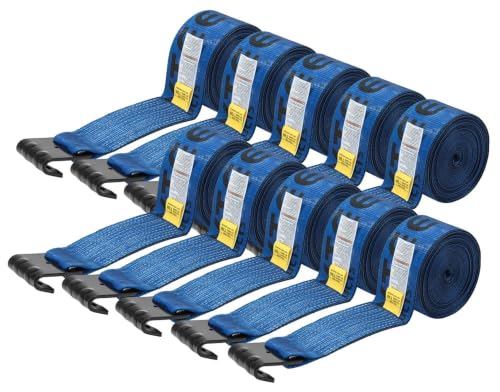 Mytee Products Winch Straps 4" x 30' Blue Heavy Duty Tie Down w/Flat Hooks WLL# 5400 lbs | 4 Inch Cargo Control for Flatbed Truck Utility Trailer (10 Pack)