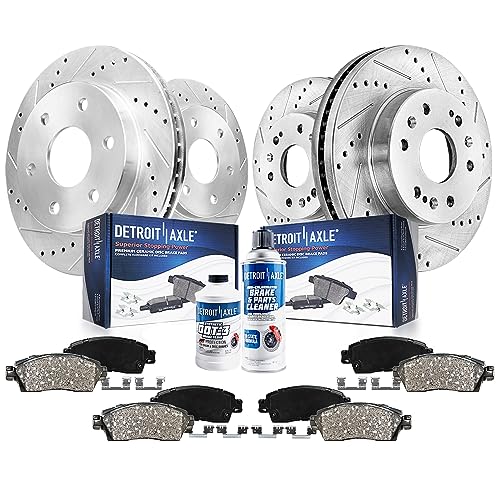 Detroit Axle - Brake Kit for Chevy GMC Silverado Sierra 1500 Tahoe Yukon XL Suburban Escalade ESV Drilled Disc Brake Rotors Ceramic Brakes Pads Replacement : 12.99" inch Front & 13.58" inch Rear Rotor