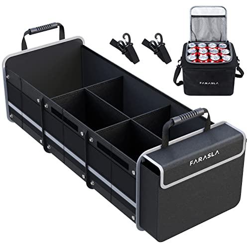 Farasla Waterproof Trunk Organizer with Insulated Leakproof Cooler Bag, Foldable Cover, Adjustable Securing Straps (Black)