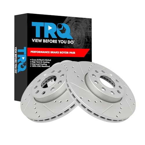 TRQ Front Performance Brake Rotor Drilled Slotted Pair Set (VW/Audi)