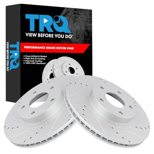 TRQ Front Brake Rotor Set G Coated Vented Drilled Slotted