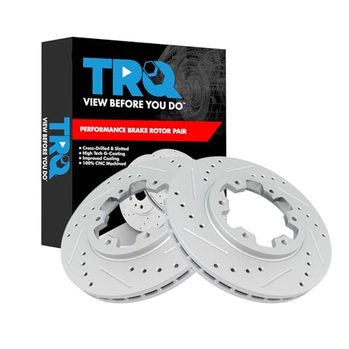 TRQ Front Brake Rotor Set G Coated Vented Drilled and Slotted Compatible with 1985-1994 Nissan D21 1985-1997 Pickup 1987-1995 Pathfinder 1998-2002 Frontier