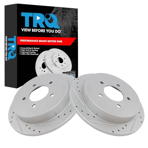 TRQ Rear Brake Rotor Set G Coated Drilled and Slotted Compatible with 1997-2002 Ford Expedition 1999-2004 F-150 2004 F-150 Heritage 1998-2002 Lincoln Navigator 2002 Lincoln Blackwood