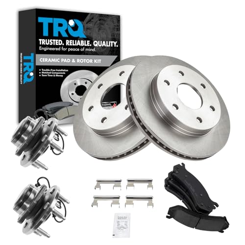 TRQ Front Ceramic Disc Brake Pad Rotor & Hub Kit Set for GMC Chevy Cadillac Truck