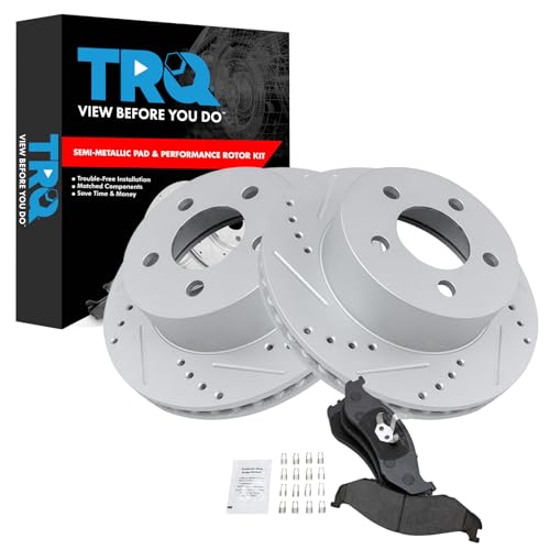 TRQ Front Performance Brake Pad & Rotor Kit Brake Pads Brake Rotors Set Semi-Metallic Premium G-Coated Compatible with 1999-2001 Jeep Cherokee 1997-2006 Wrangler