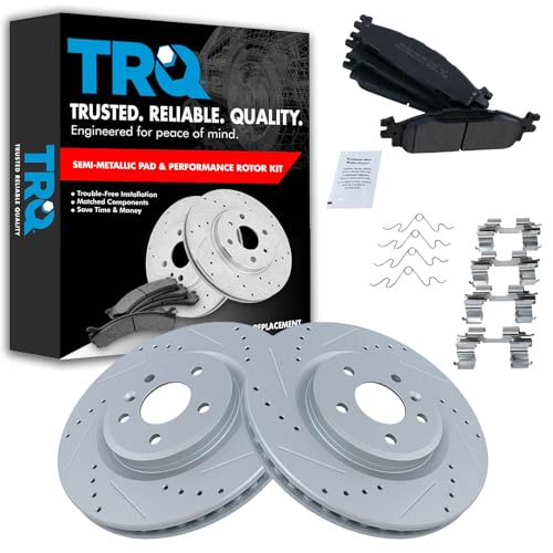 TRQ Front Performance Brake Pad & Rotor Kit Brake Pads Brake Rotors Set Semi-Metallic Premium G-Coated Compatible with 2011-2019 Ford Explorer 2009-2019 Flex 2010-2019 Taurus 2009-2012 Lincoln MKS MKT