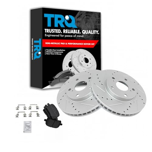 TRQ Front Performance Brake Pad & Rotor Kit Brake Pads Brake Rotors Set Semi-Metallic Premium G-Coated Compatible with 1997-2001 Lexus ES300 1998-2004 Toyota Avalon Camry 1999-2003 Solara