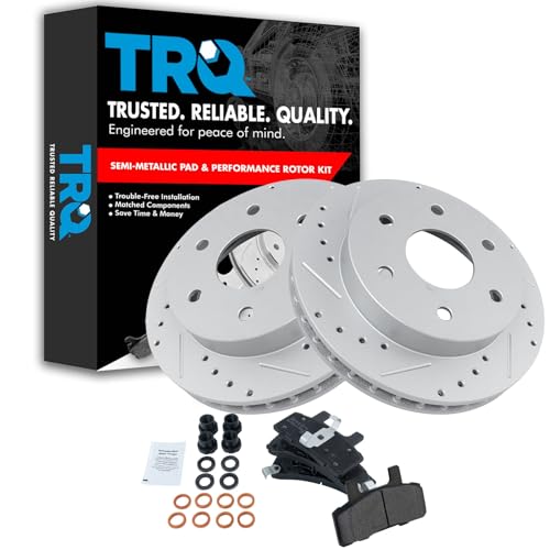 TRQ Performance Drilled Slotted Rotor & Posi Metallic Pad Front Set for Chevy GMC