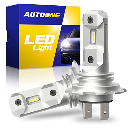 AUTOONE H7 LED Headlight Bulb, Super Bright 1:1 Mini Size LED H7 Light Bulbs, No Adapter Required Plug and Play, Non-polarity Fanless Halogen Replacement Bulb 6500K White, Pack of 2