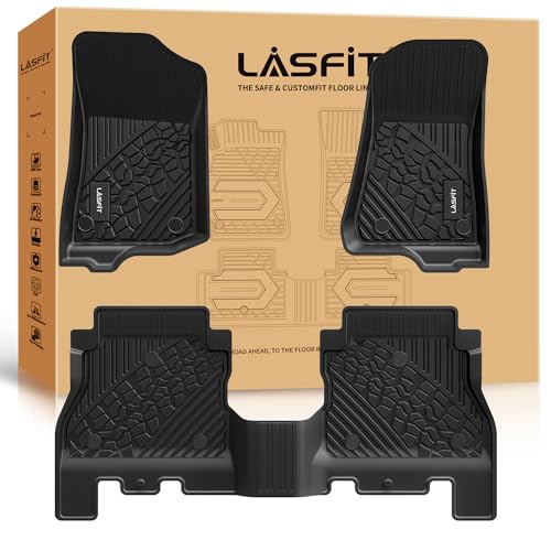 LASFIT Floor Mats for Jeep Wrangler JL 2018-2025 Unlimited 4 Door Gas/MHEV Type (Not Fit for JK or PHEV) All Weather TPE Custom Fit Car Mats Floor Liners 1st & 2nd Row, Black