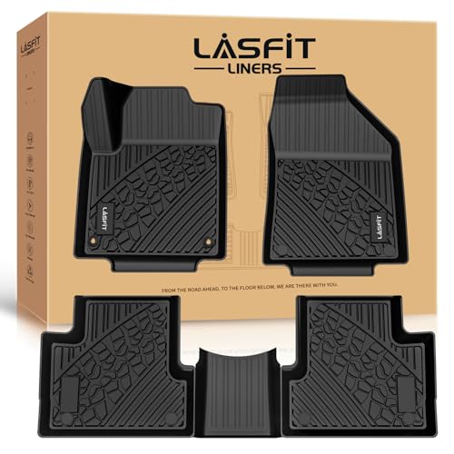 LASFIT Floor Mats for Jeep Cherokee 2015-2023 (Not Fit with Raised Dead Pedal) All Weather TPE Custom Fit Car Mats Floor Liners 1st & 2nd Row, Black