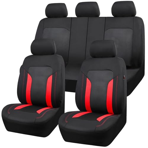 CAR PASS 3D Air Mesh Car Seat Covers Full Set, Breathable Sporty Rear Bench with Zipper for Armrest Box Universal Fit 95% Automotive SUV,Truck,Sedan Interior Cute Women Airbag Compatible, Black Red