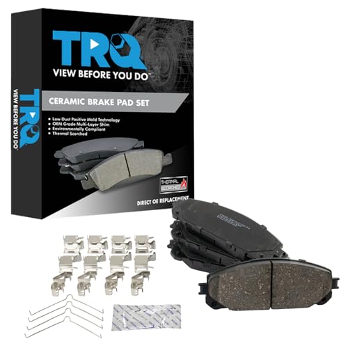 TRQ Front Brake Pads Ceramic Hardware Wear Sensor Compatible with 2016-2021 Jeep Cherokee