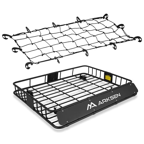 ARKSEN 43 x 50 x 6 Inch Universal Extra Wide 150LB Heavy Duty Roof Rack Cargo with Cargo Net, Car Top Luggage Holder Carrier Basket for SUV, Truck, & Car Steel Construction