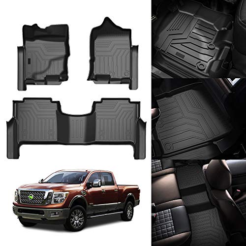 KUST Custom Fit Floor Mats for 2017-2024 Nissan Titan / 2016-2024 Nissan Titan XD Crew Cab (with Rear Under Seat Organizer) All Weather Floor Liners 5D 1st & 2nd Row Carpet Liners Black