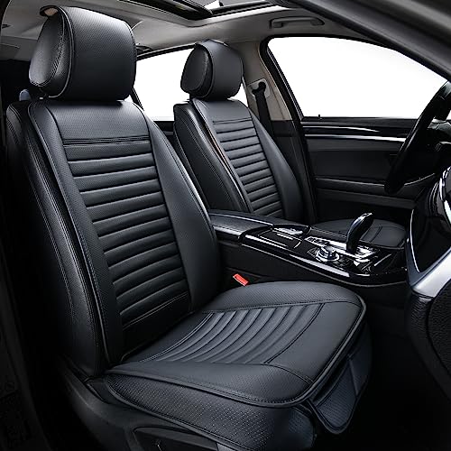 2pc Car Seat Covers, Luxury Car Protectors, Universal Anti-Slip Driver Seat Covers, Edge Wrapping Front Car Seat Covers with PU Leather(Black)
