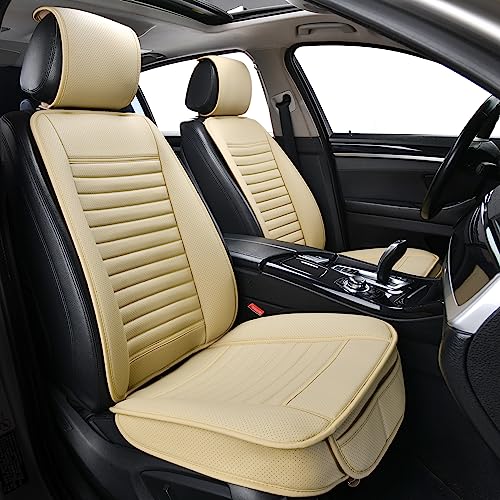 2pc Car Seat Covers, Luxury Car Protectors,Universal Anti-Slip Driver Seat Covers, Edge WrappingsFront Car Seat Covers with PU Leather(Beige)