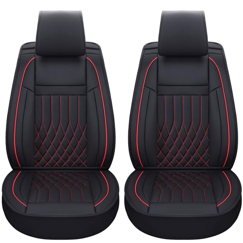 Aierxuan 2pcs Car Seat Covers Front Set with Waterproof Leather,Airbag Compatible Automotive Vehicle Cushion Cover Universal fit for Most Cars (Black and Red)