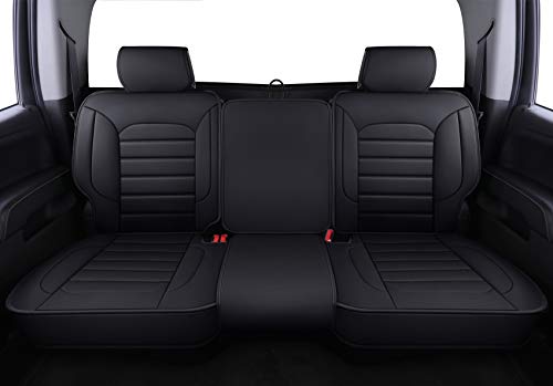 LUCKYMAN CLUB Rear Silverado Seat Covers Fit for 2007-2025 Chevy Silverado Sierra 1500 2500 3500 Crew,Double,Extended Cab with Water Proof Faux Leather (Black Rear Covers)