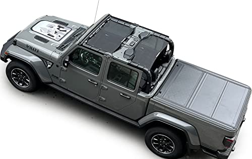 Shadeidea JT Sun Shade Top Sunshade Compatible with Jeep Gladiator Top Shade Mesh Screen Roof Cover (2018-2023)- Wind Noise UV Blocker with GrabBag Pouch -10 Year Warranty- Black -Front+Rear (2 Pcs)