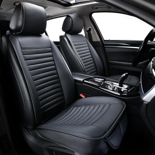 Universal Leather Car Seat Covers Full Set, Car Seat Cushion Covers Protector for Cars SUV Pick-up Truck Van Interior Accessories(Black)