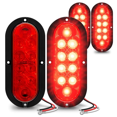 TRUE MODS 4pc 6 inch Red Oval LED Trailer Tail Light Kit [DOT FMVSS 108] [SAE S2T2I6] [Surface-Mount] [IP67 Waterproof] [Stop Turn Tail] Trailer Brake Lights for Boat Trailer RV Trucks