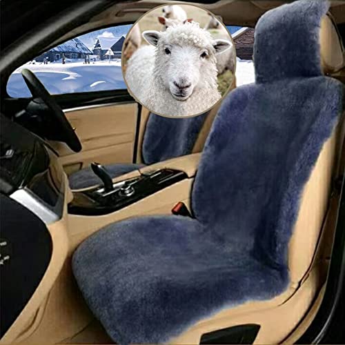 Real Genuine Sheepskin Seat Covers For Cars SUV Trucks Van RV Front Seats Sheepskin Car Seat Covers Sheepskin Automotive Seat Covers Fuzzy Fleece Fur Car Seat Covers Blue Grey Universal (1 PCS)