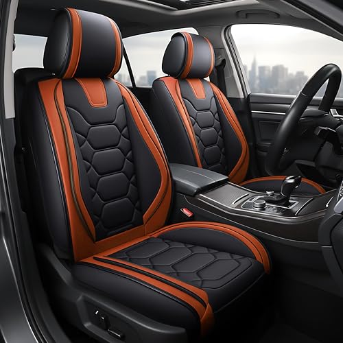 OASIS AUTO Car Seat Covers Premium Waterproof Faux Leather Cushion Universal Accessories Fit SUV Truck Sedan Automotive Vehicle Auto Interior Protector Front Pair (OS-004 Orange)