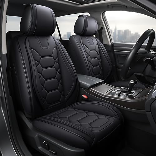 OASIS AUTO Car Seat Covers Premium Waterproof Faux Leather Cushion Universal Accessories Fit SUV Truck Sedan Automotive Vehicle Auto Interior Protector Full Set (OS-004 Black)