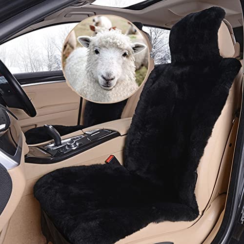 Real Genuine Sheepskin Seat Covers for Cars SUV Trucks Van RV Front Seats Sheepskin Car Seat Covers Sheepskin Automotive Seat Covers Fuzzy Fleece Fur Car Seat Covers Black Universal (1 Piece)