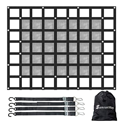 Surmountway Heavy Duty Cargo Net with Mesh (72" x 57"), 1100LBS Capacity, Adjustable Cam Buckles & S-Hooks for Trucks & Trailers
